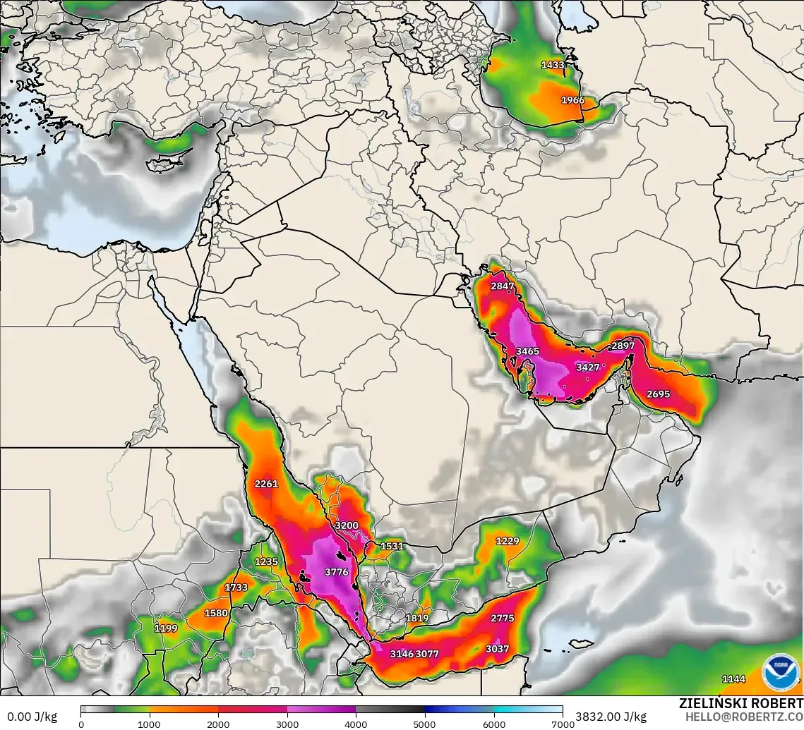 GFS modelo - Oriente Medio, CAPE