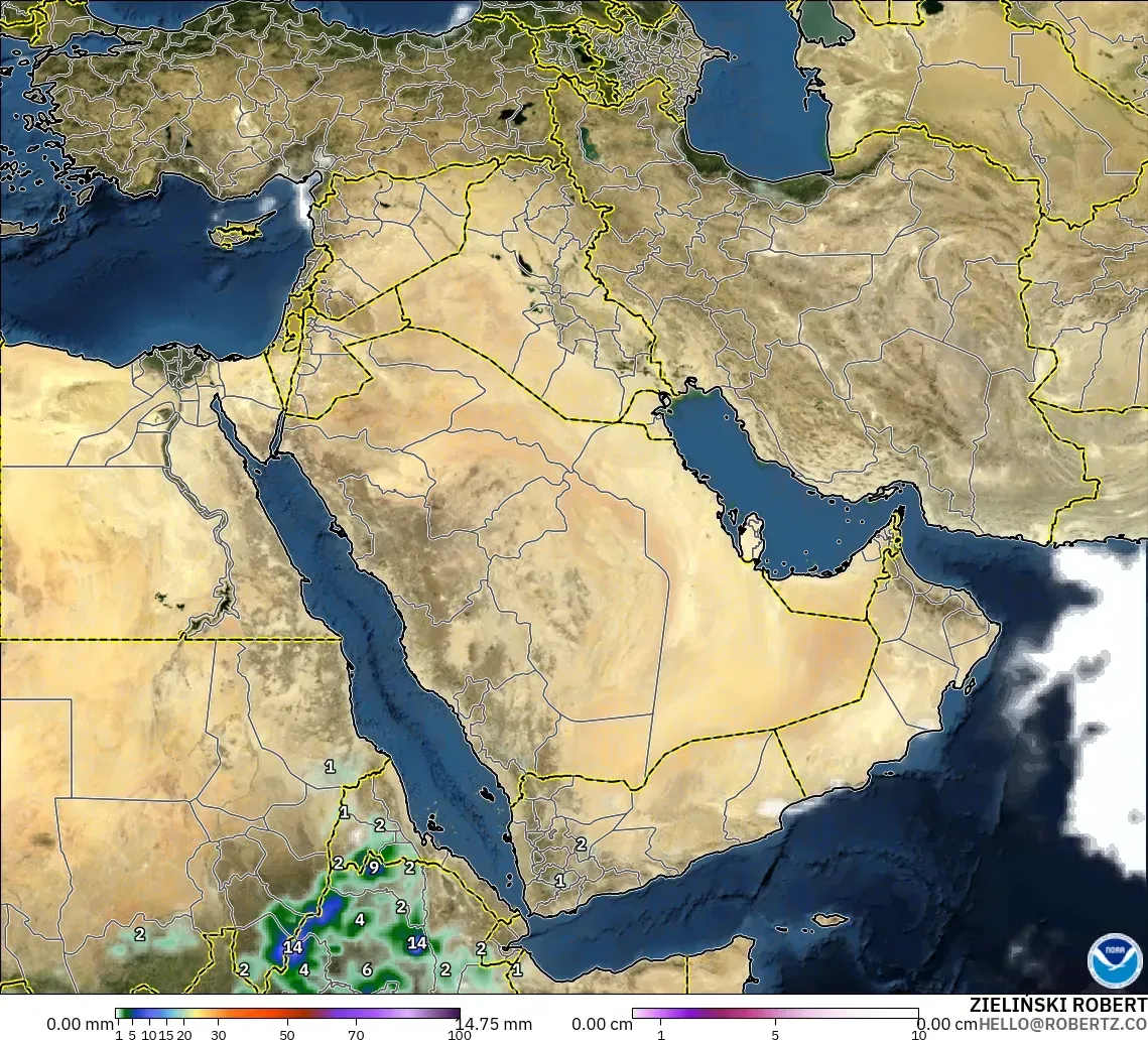 GFS modelo - Oriente Medio, Precipitación, nubes y presión