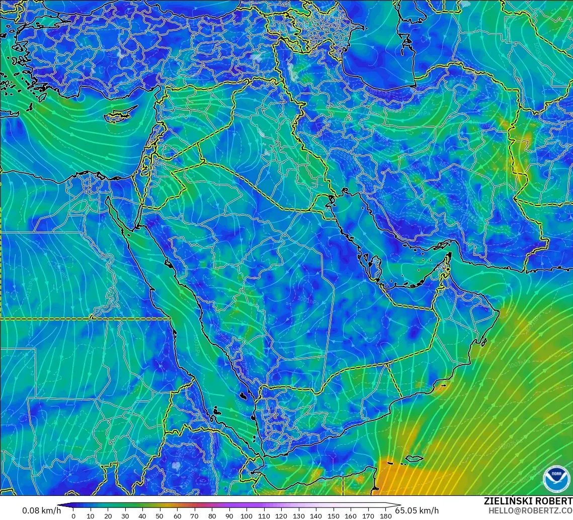 GFS modelo - Oriente Medio, Viento a 10 m