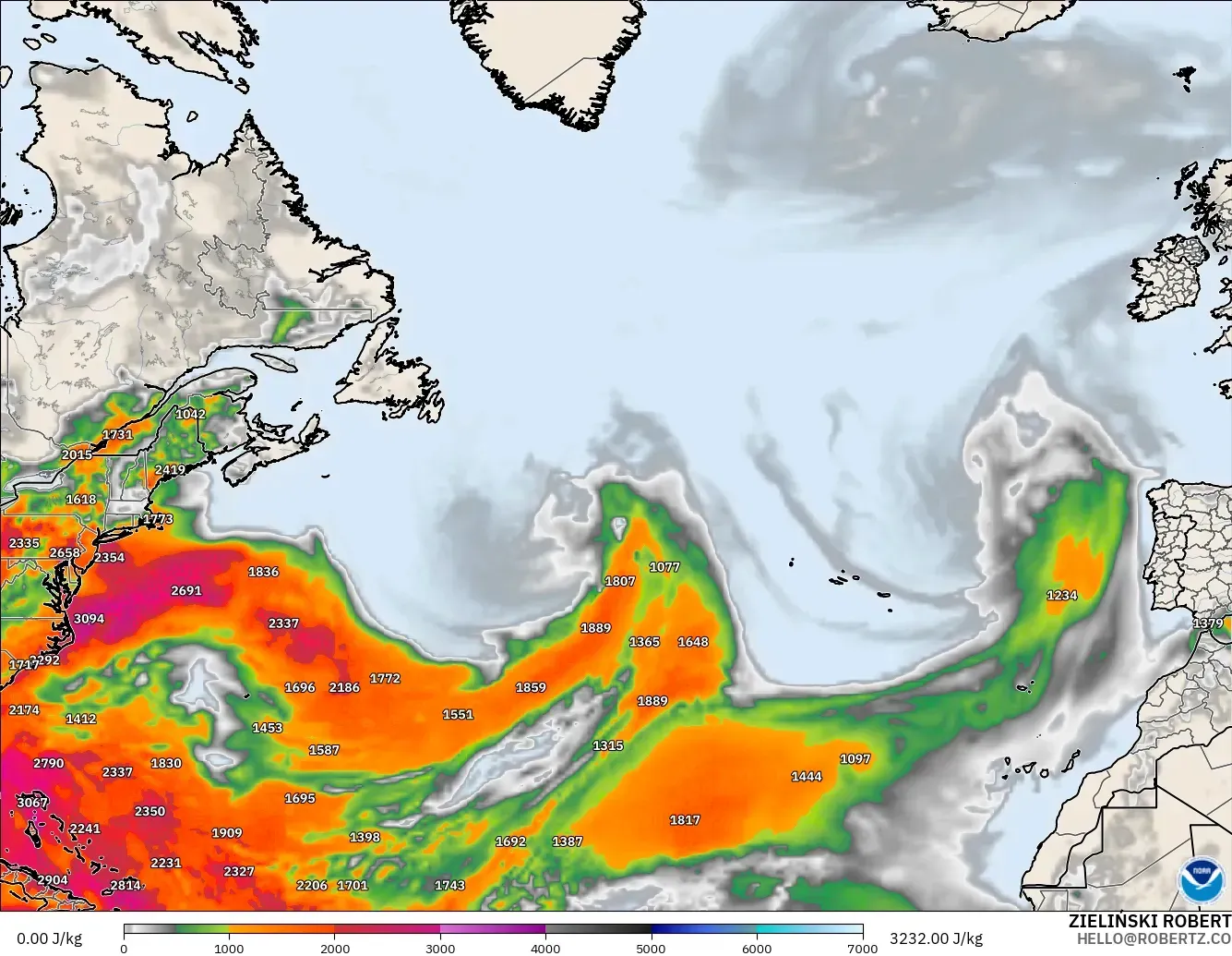 GFS modelo - Norte Atlántico, CAPE