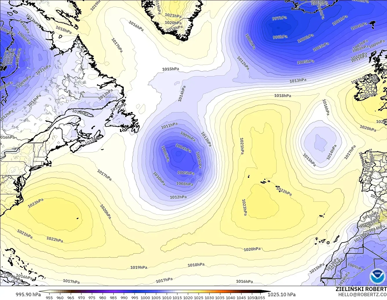 GFS modelo - Norte Atlántico, Presión