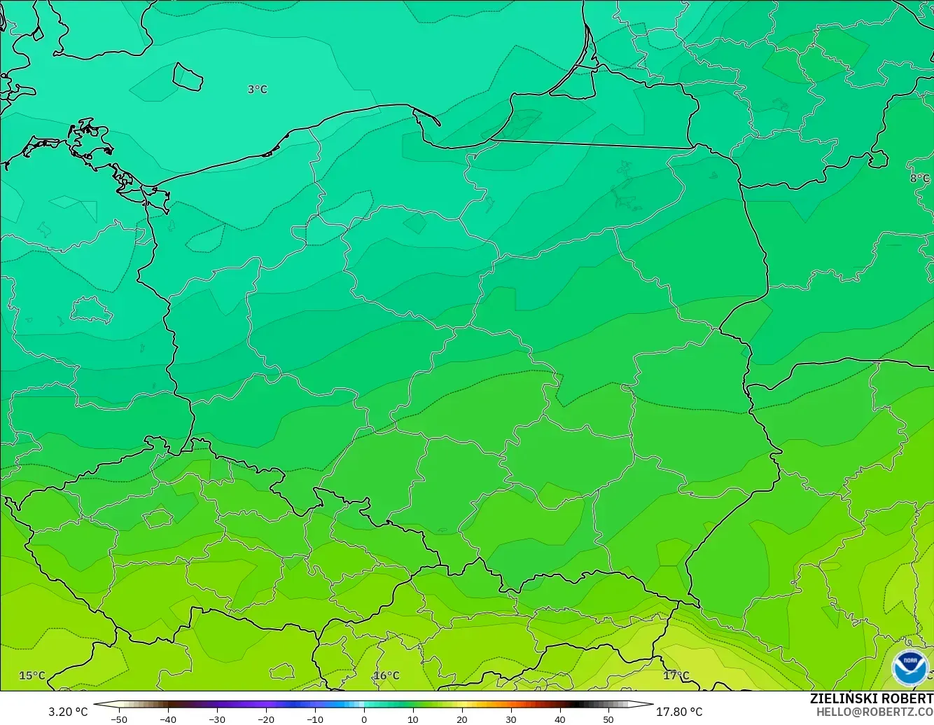 GFS modelo - Polonia, Temperatura a 850 hPa