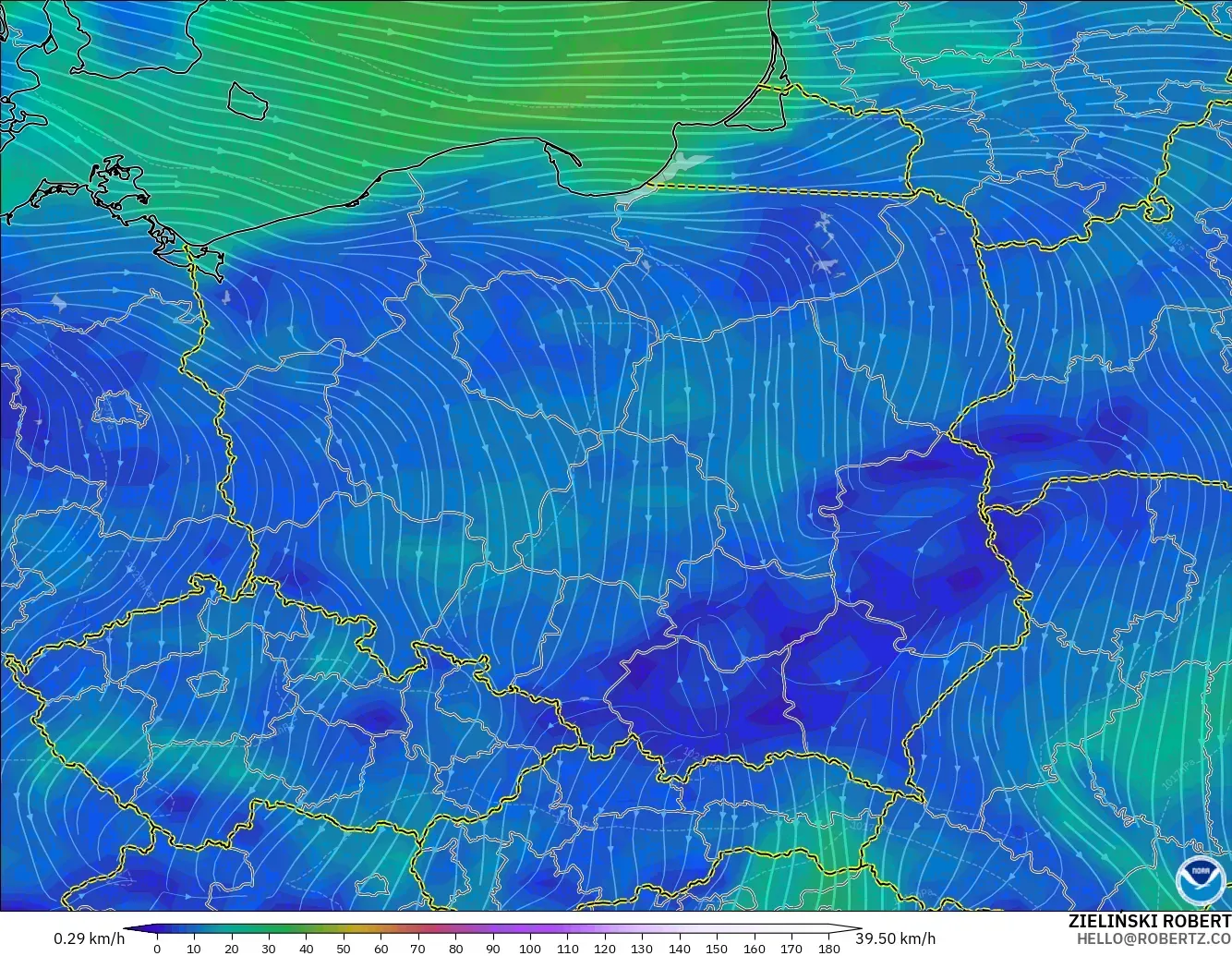 GFS modelo - Polonia, Viento a 10 m