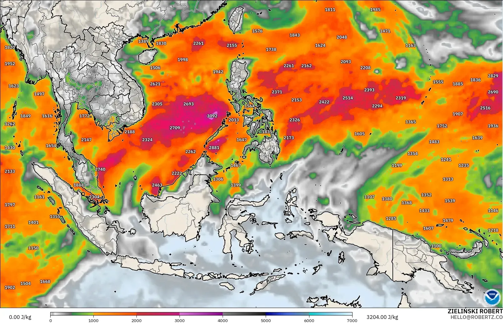 GFS modelo - Sudeste Asiático, CAPE