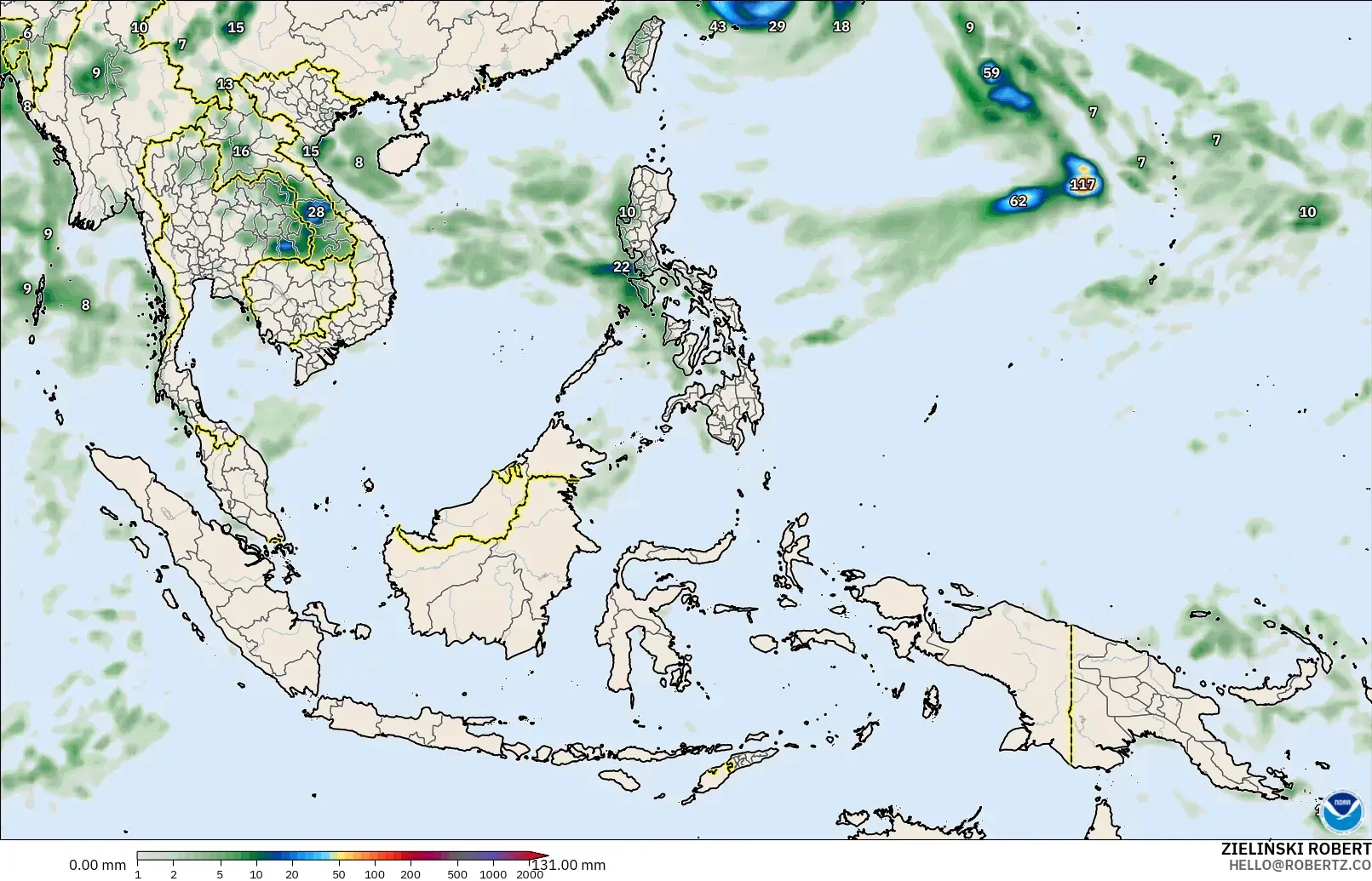 GFS modelo - Sudeste Asiático, Acumulación de precipitación