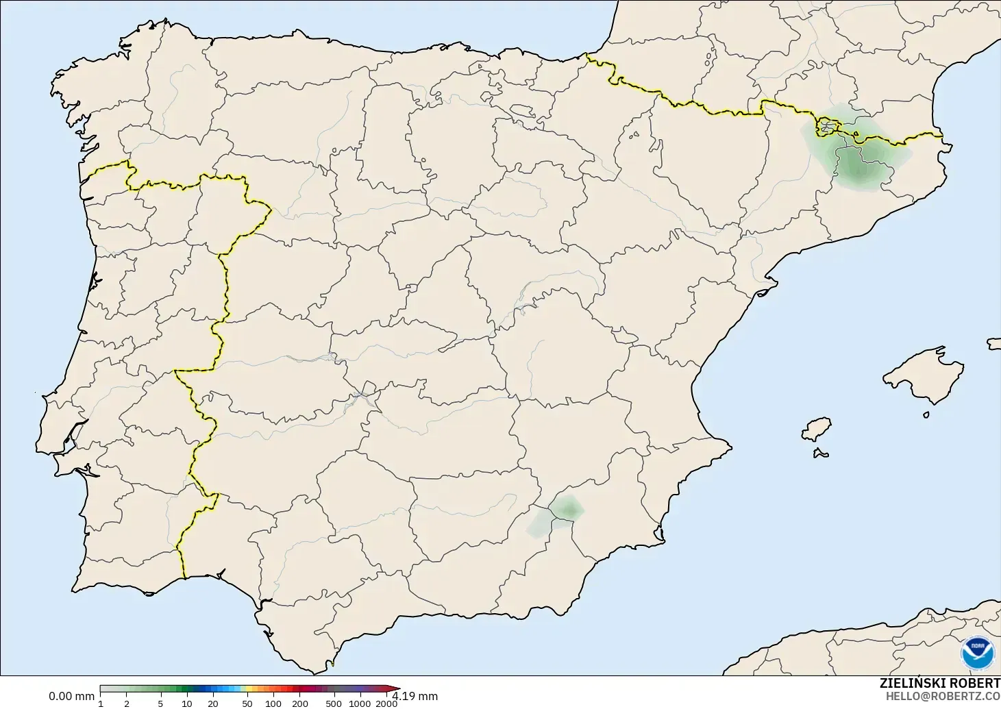 GFS modelo - España, Acumulación de precipitación
