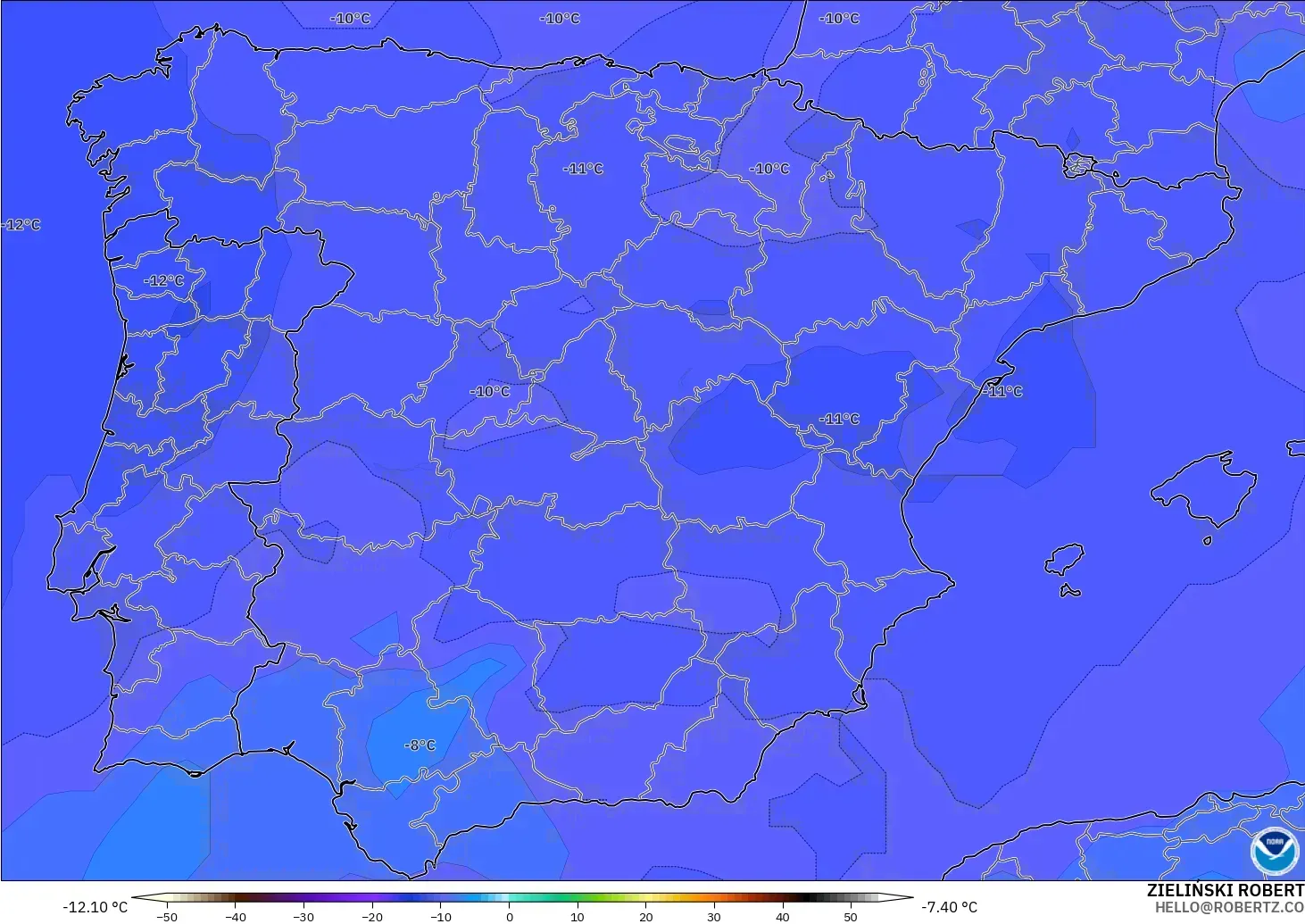 GFS modelo - España, Temperatura a 500 hPa