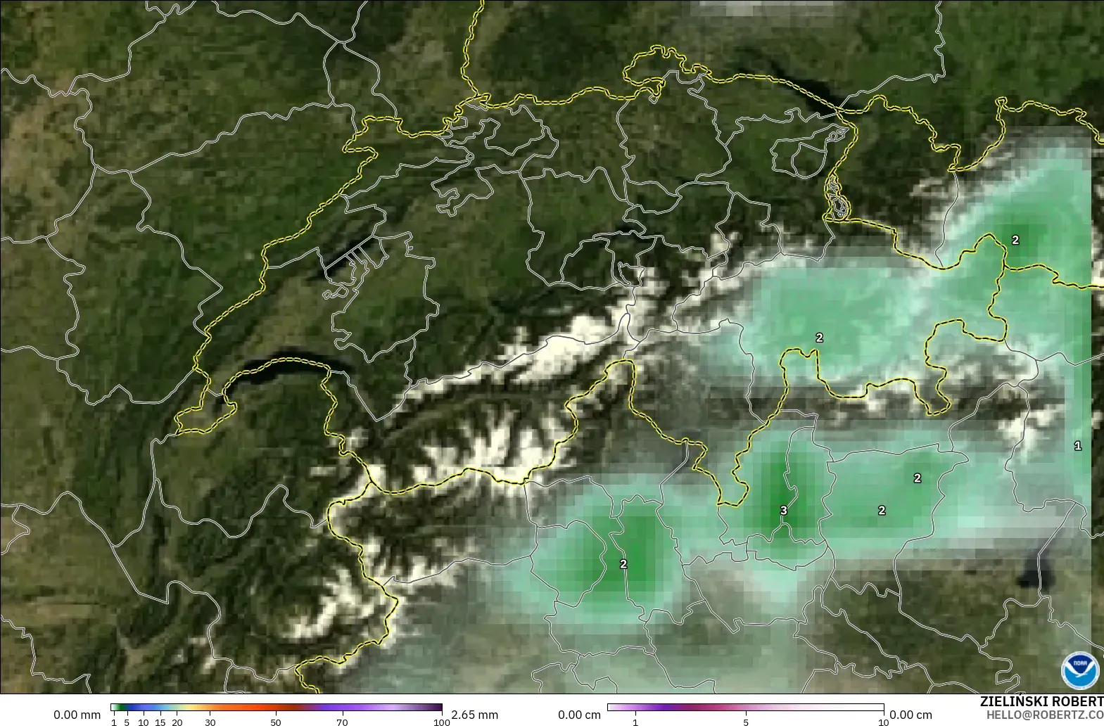 GFS modelo - Suiza, Precipitación, nubes y presión