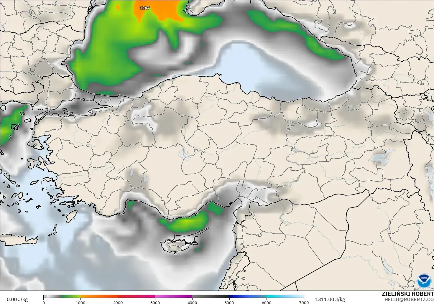 GFS modelo - Turquía, CAPE