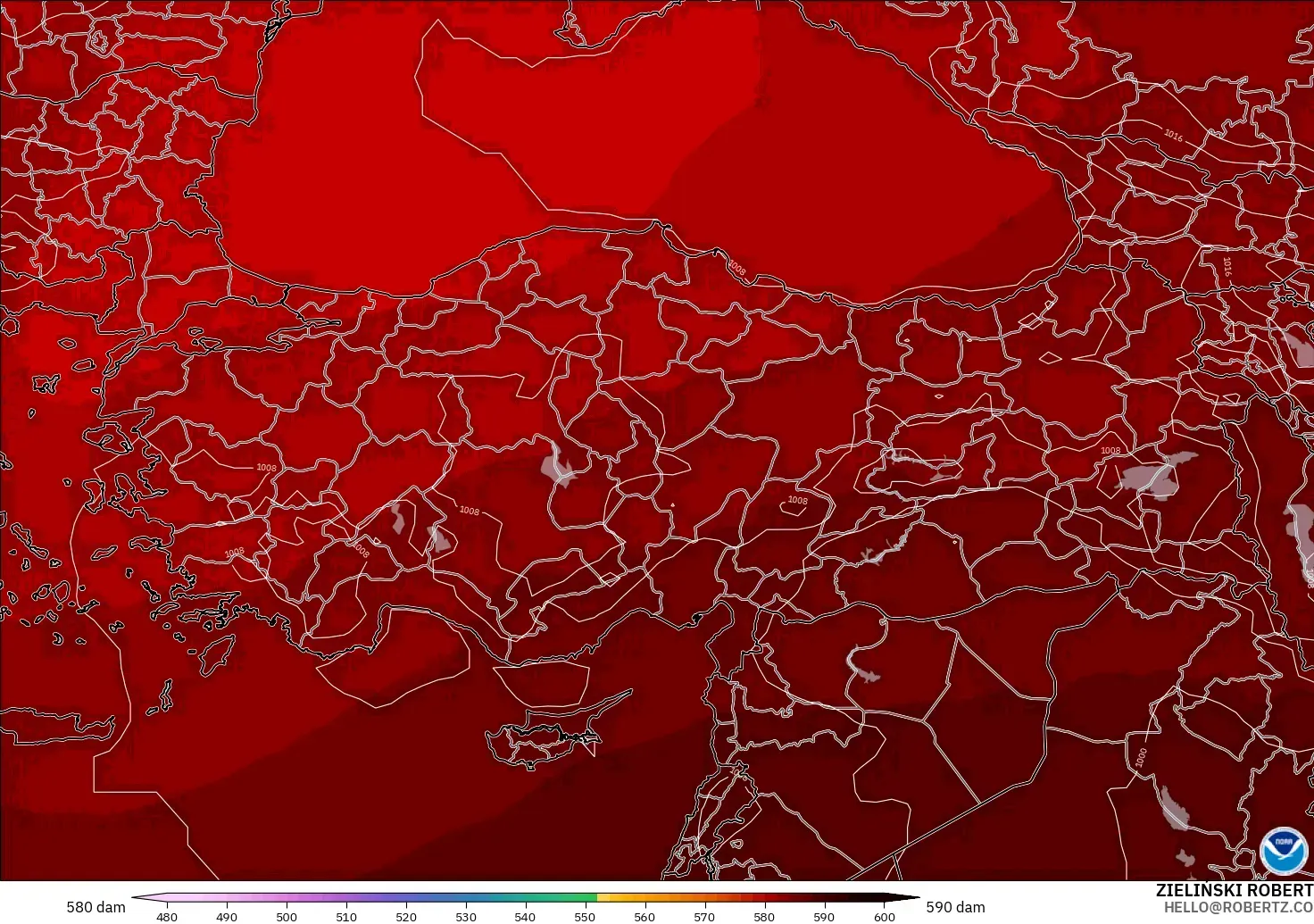 GFS modelo - Turquía, Altura geopotencial a 500 hPa