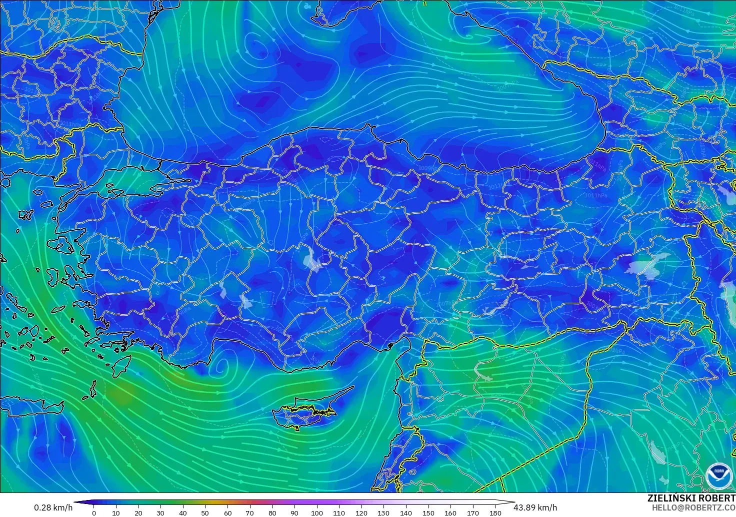 GFS modelo - Turquía, Viento a 10 m