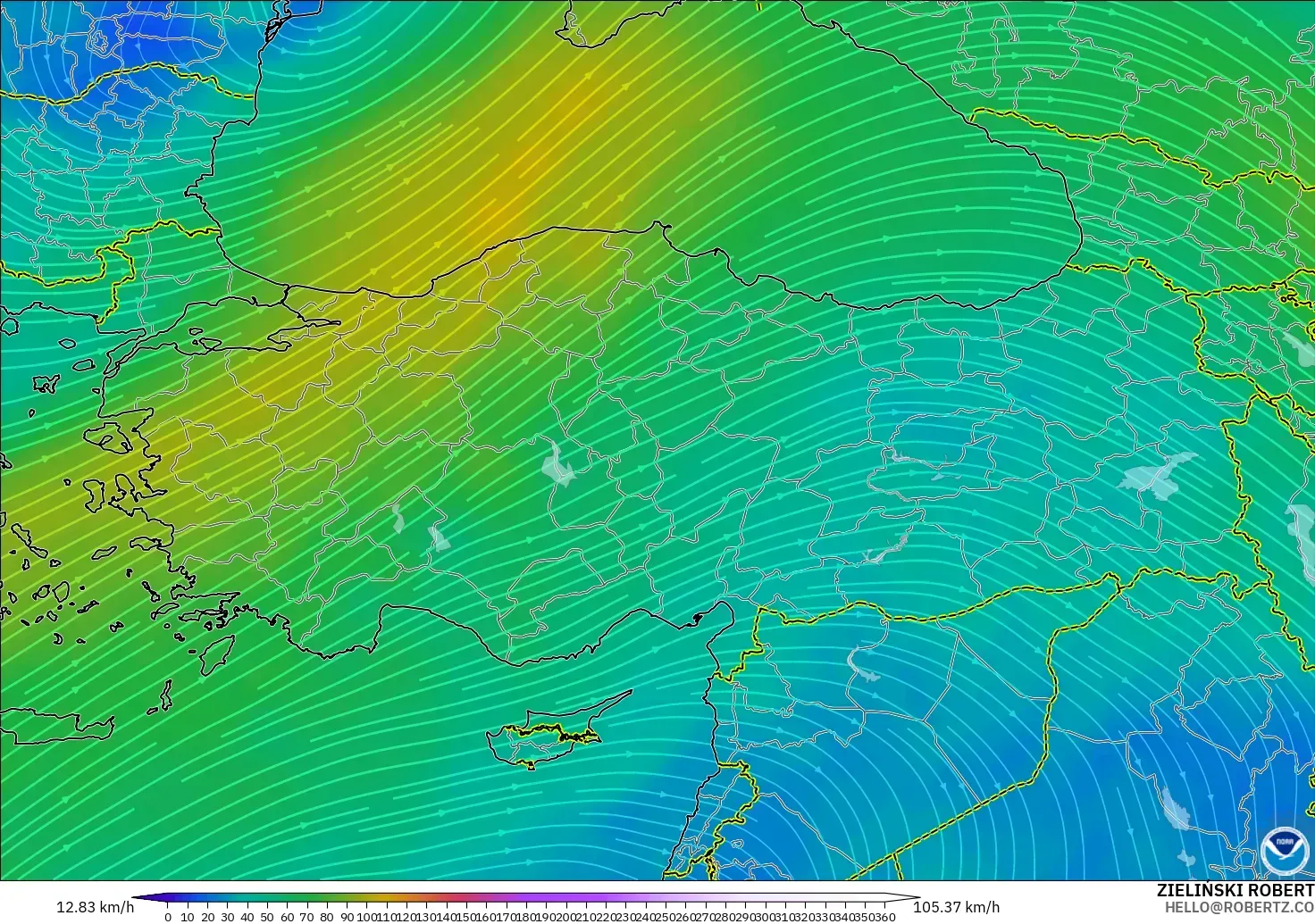 GFS modelo - Turquía, Viento a 300 hPa (corriente en chorro)