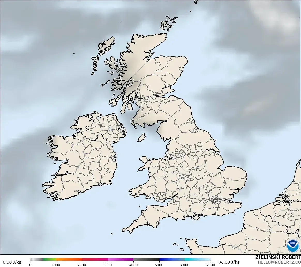 GFS modelo - Reino Unido, CAPE