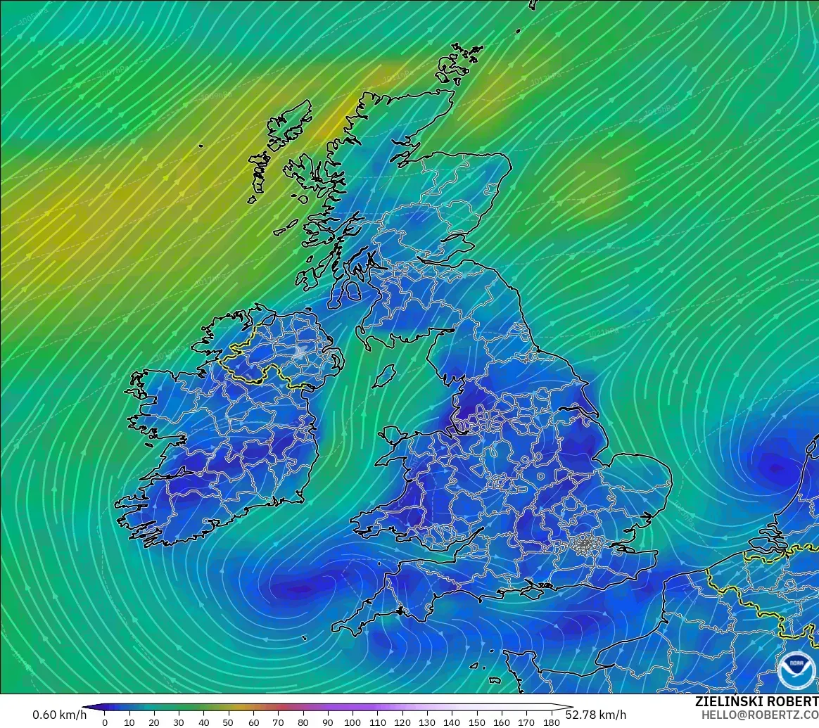 GFS modelo - Reino Unido, Viento a 10 m