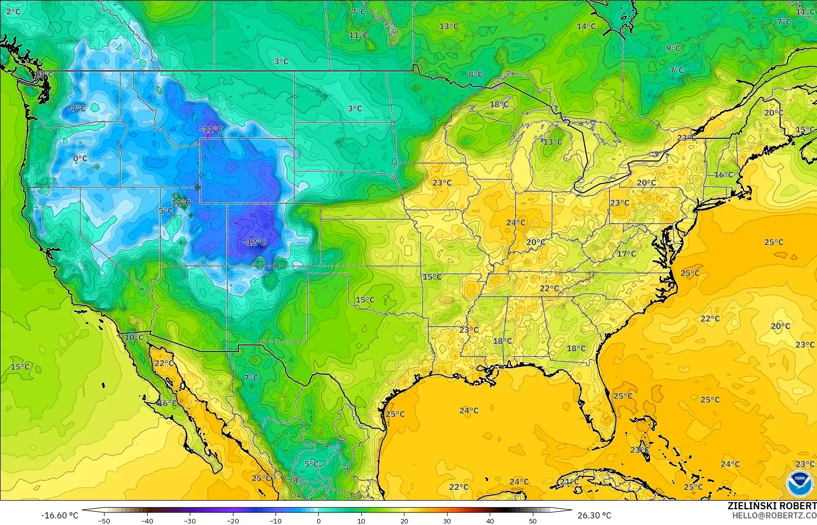 GFS modelo - Estados Unidos, Punto de rocío a 2 m