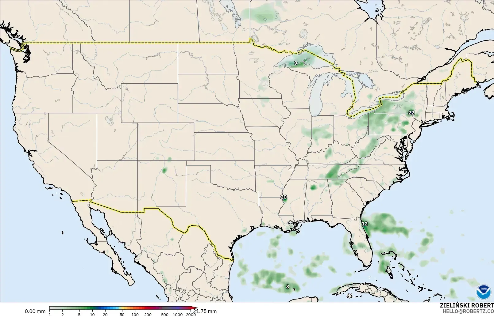 GFS modelo - Estados Unidos, Acumulación de precipitación