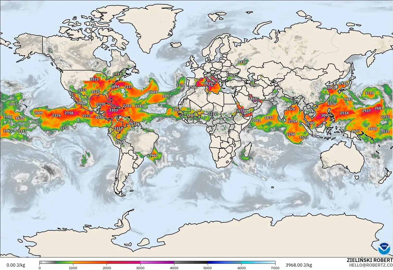 GFS modelo - Mundo, CAPE