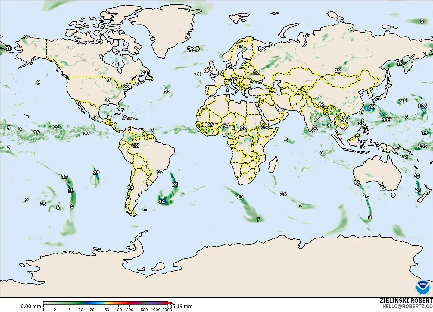 GFS modelo - Mundo, Acumulación de precipitación