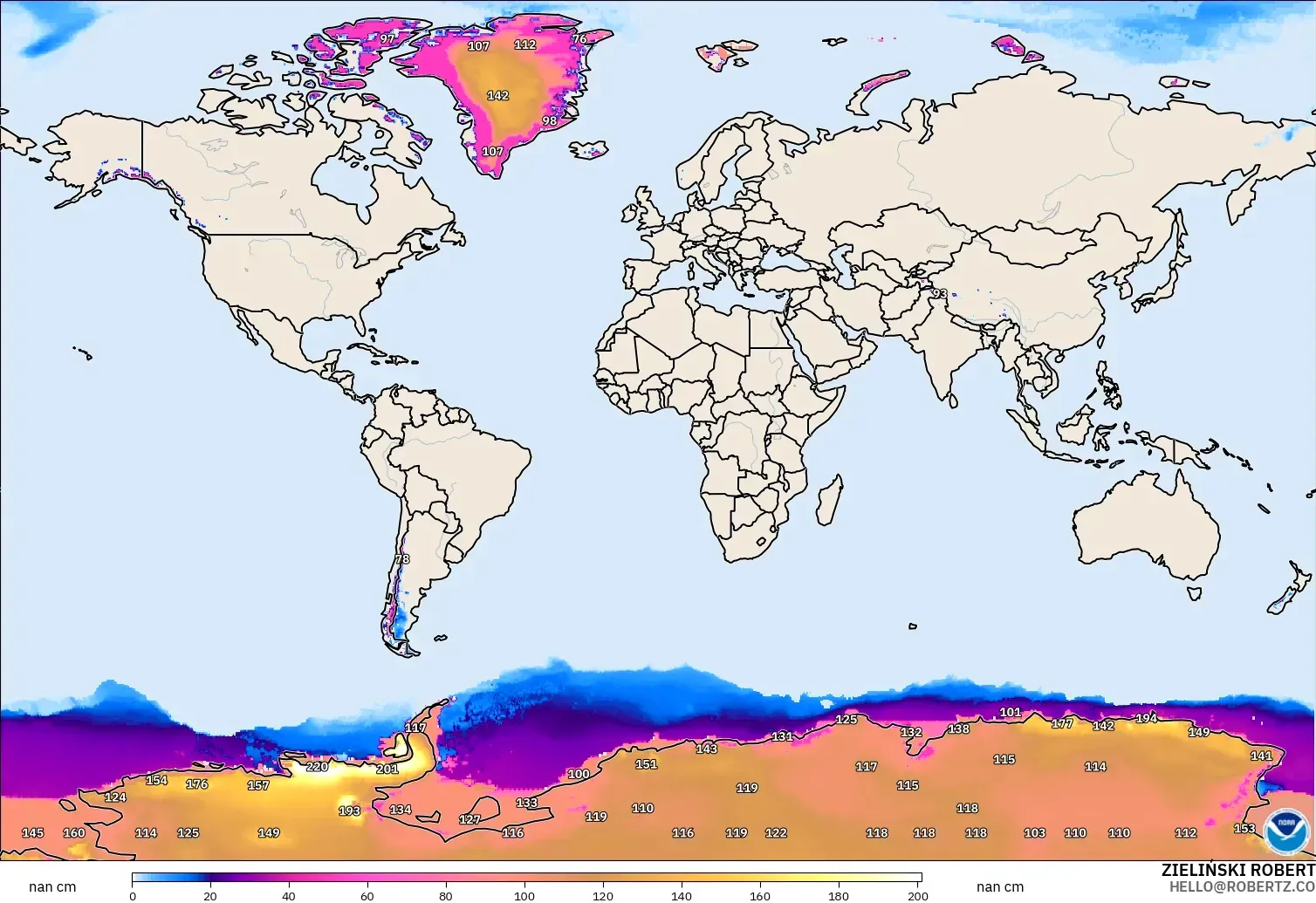 GFS modelo - Mundo, Profundidad de nieve