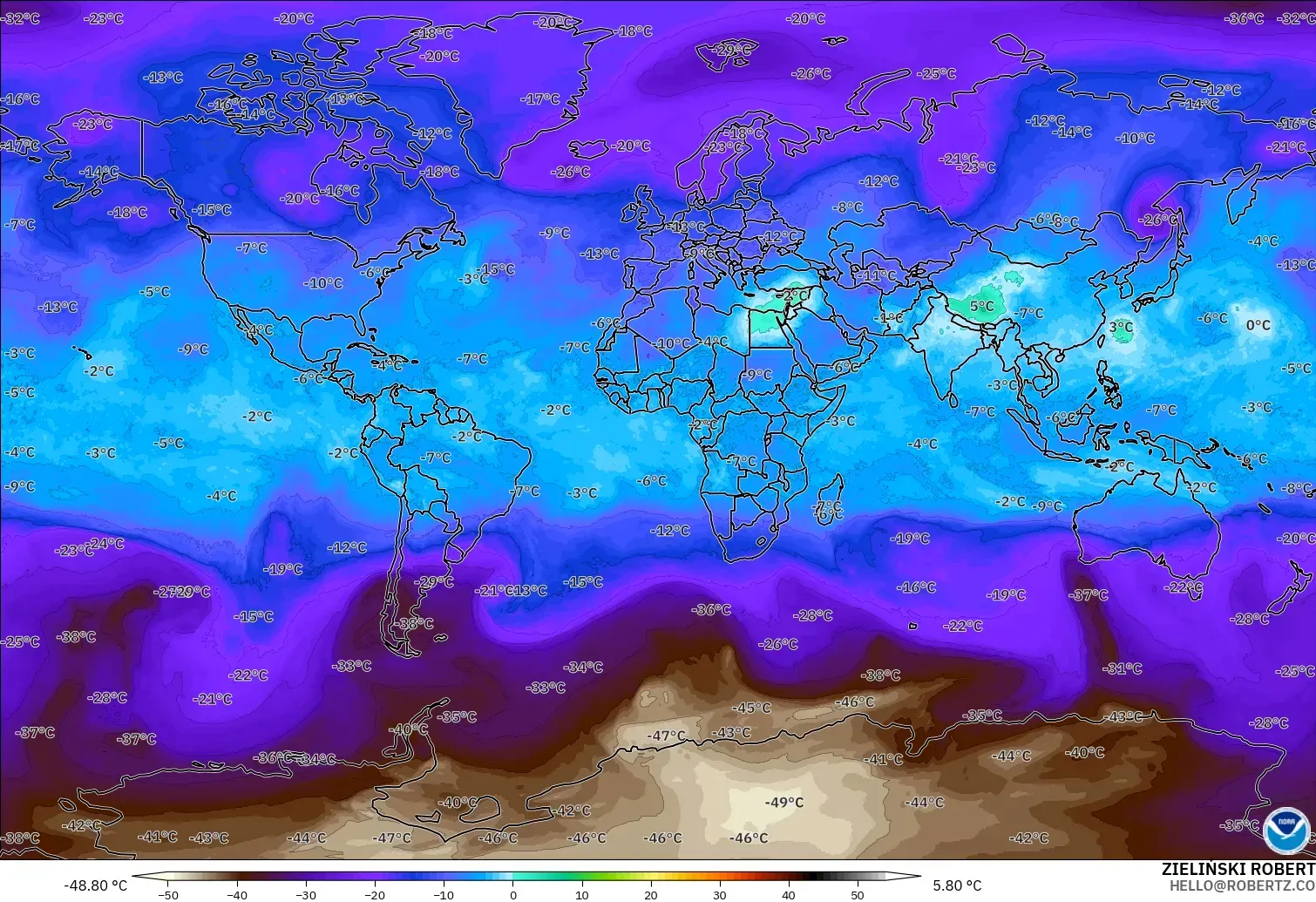 GFS modelo - Mundo, Temperatura a 500 hPa