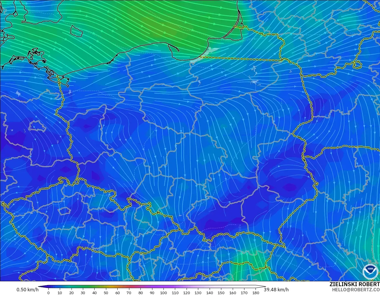 GFS modelo - Polonia, Viento a 10 m