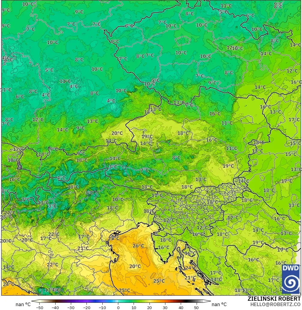 ICON Alemania 2 km modelo - Austria, Punto de rocío a 2 m