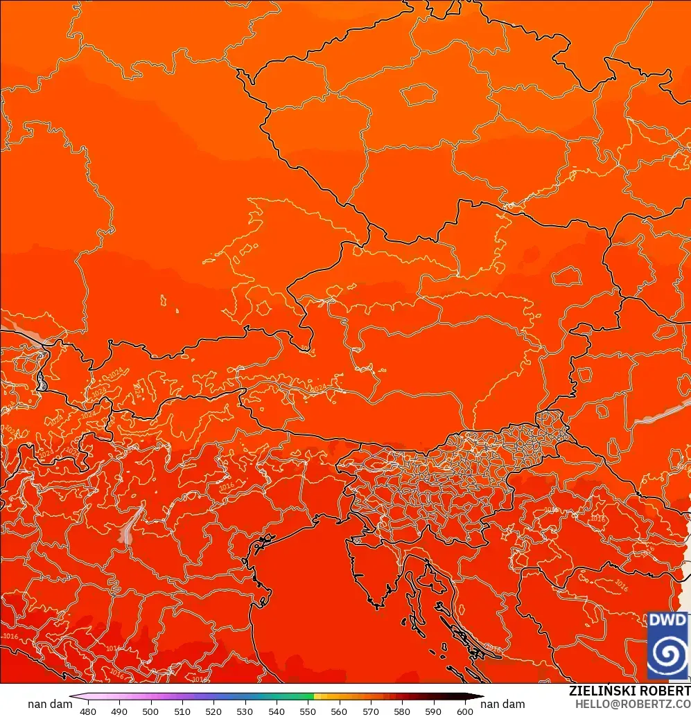 ICON Alemania 2 km modelo - Austria, Altura geopotencial a 500 hPa