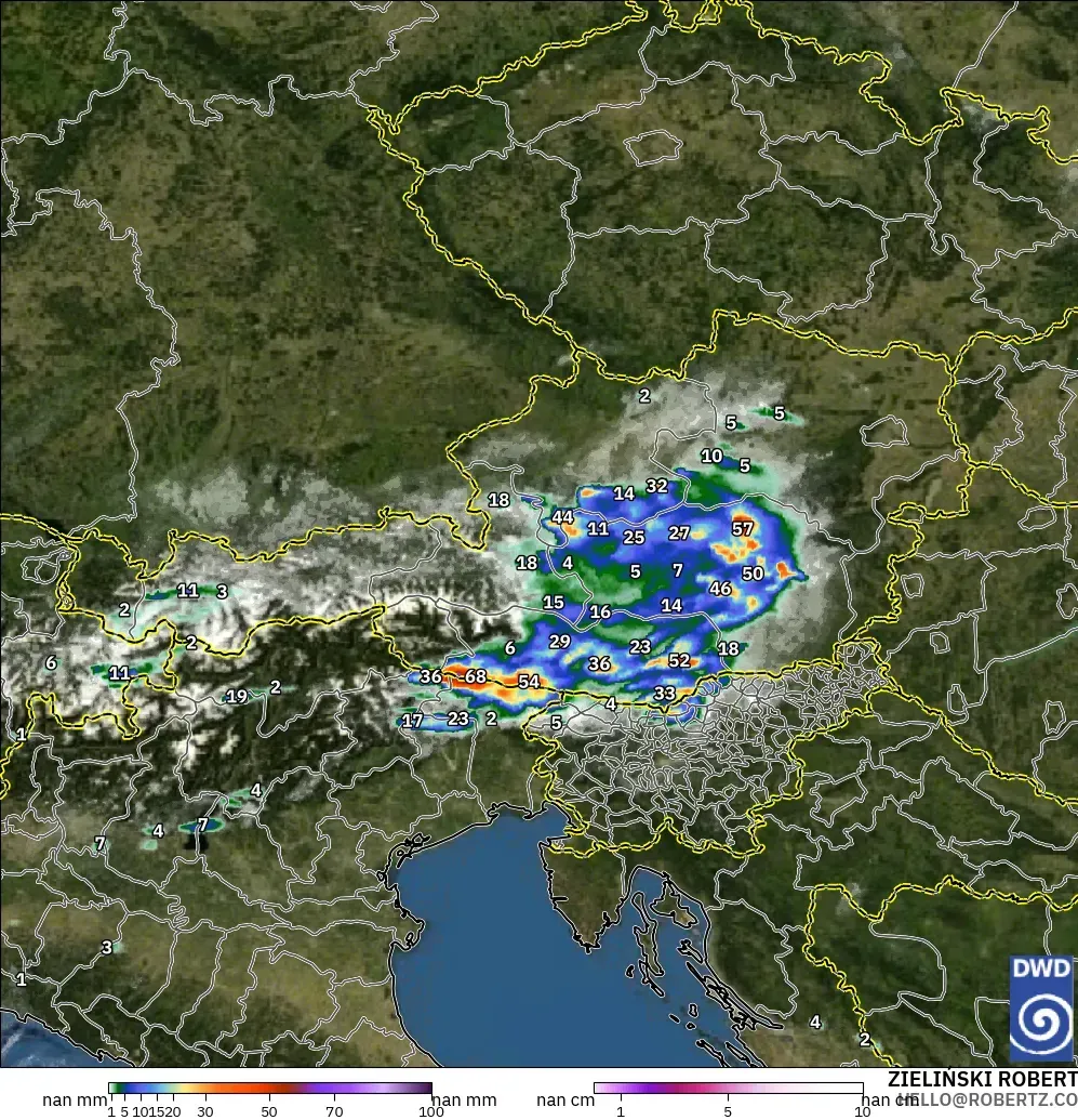 ICON Alemania 2 km modelo - Austria, Precipitación, nubes y presión