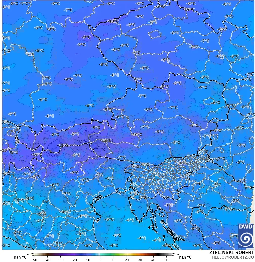 ICON Alemania 2 km modelo - Austria, Temperatura a 500 hPa