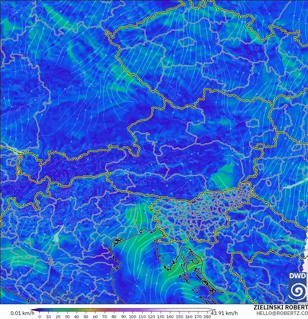 ICON Alemania 2 km modelo - Austria, Viento a 10 m