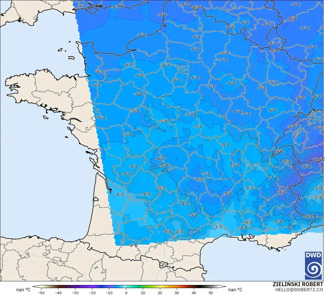 ICON Alemania 2 km modelo - Francia, Temperatura a 500 hPa