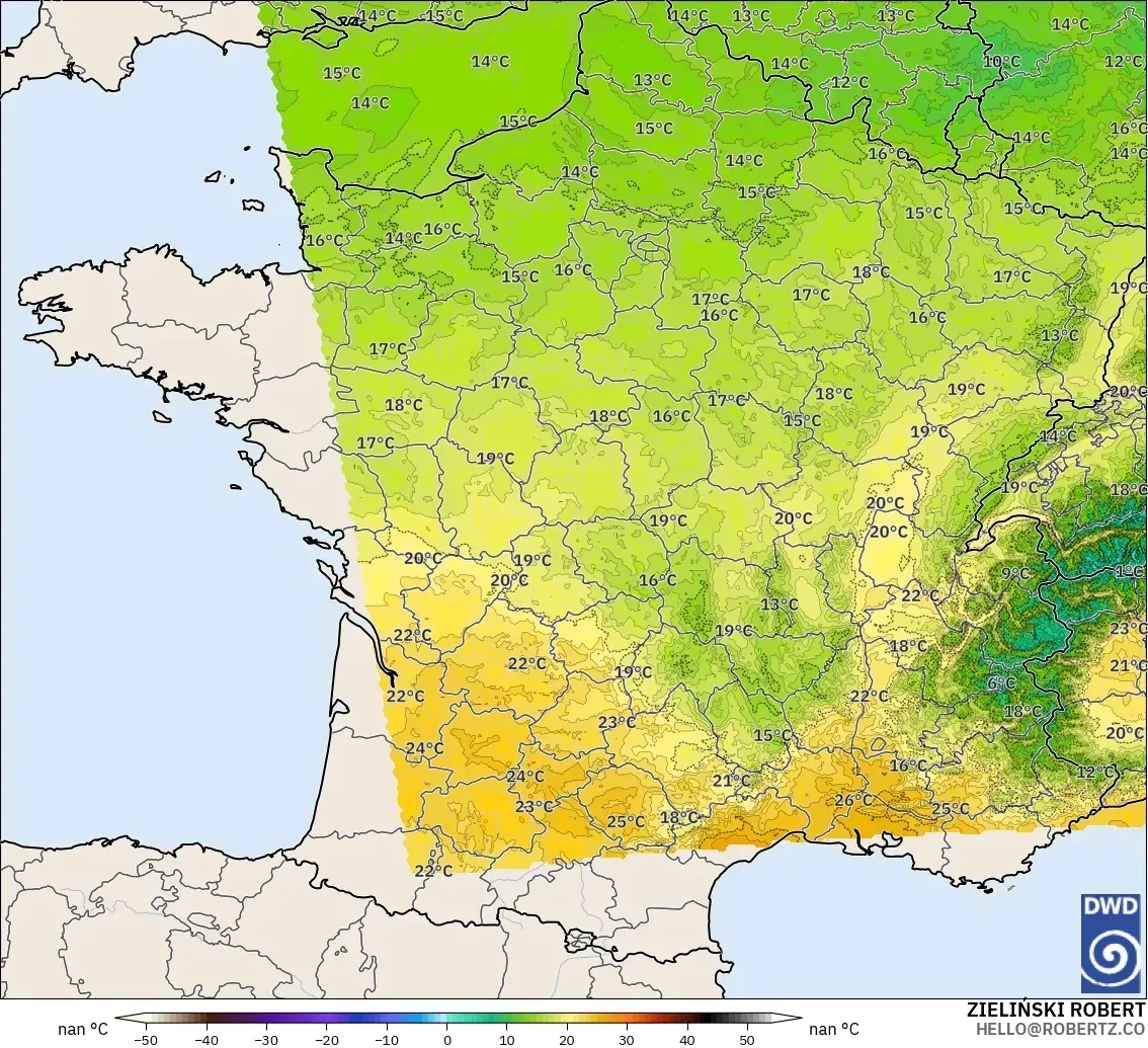 ICON Alemania 2 km modelo - Francia, Temperatura a 850 hPa