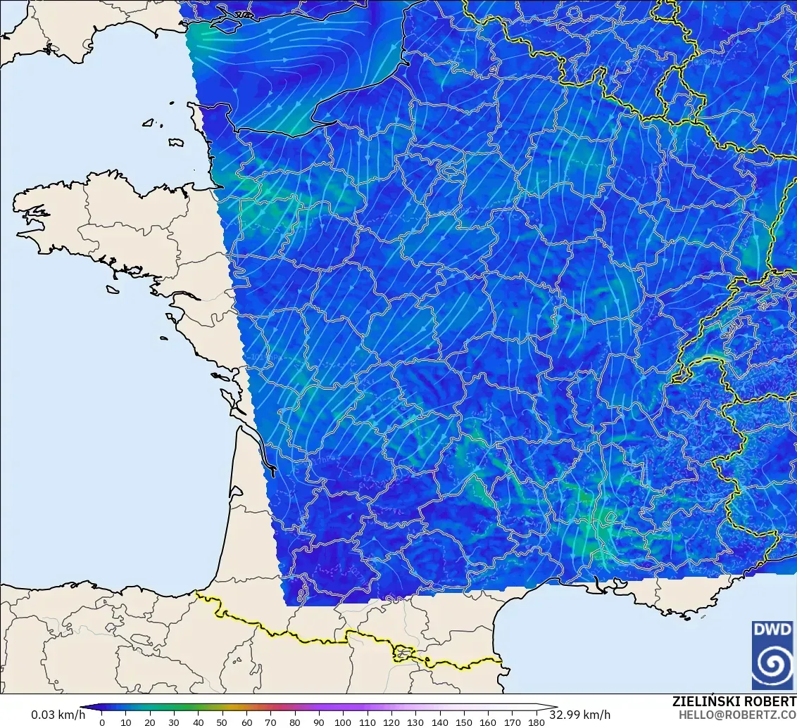ICON Alemania 2 km modelo - Francia, Viento a 10 m