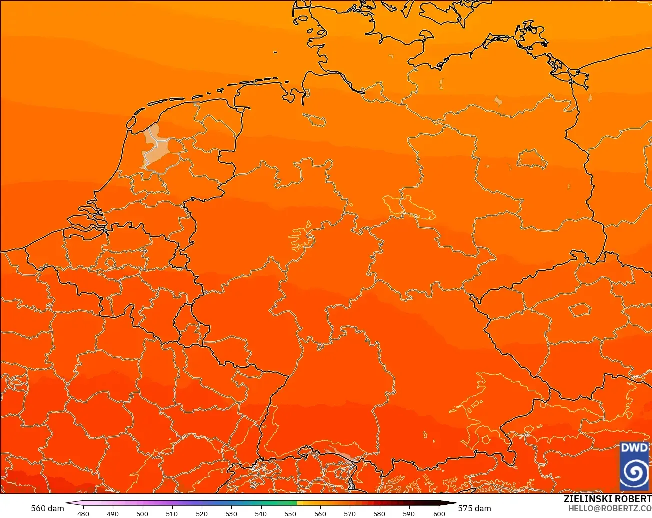 ICON Alemania 2 km modelo - Alemania, Altura geopotencial a 500 hPa