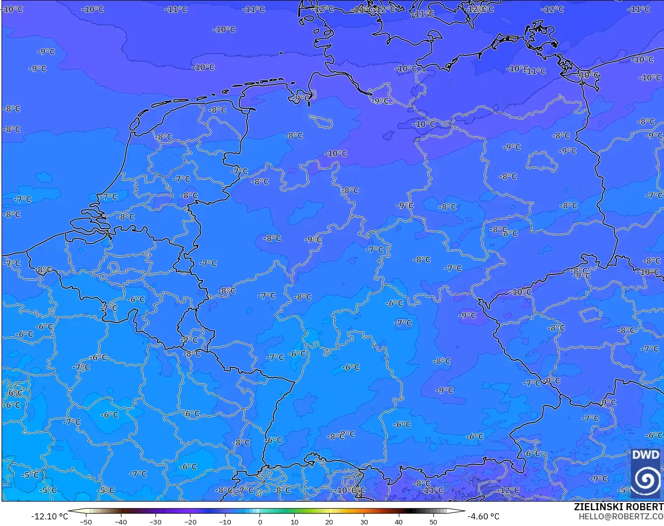 ICON Alemania 2 km modelo - Alemania, Temperatura a 500 hPa