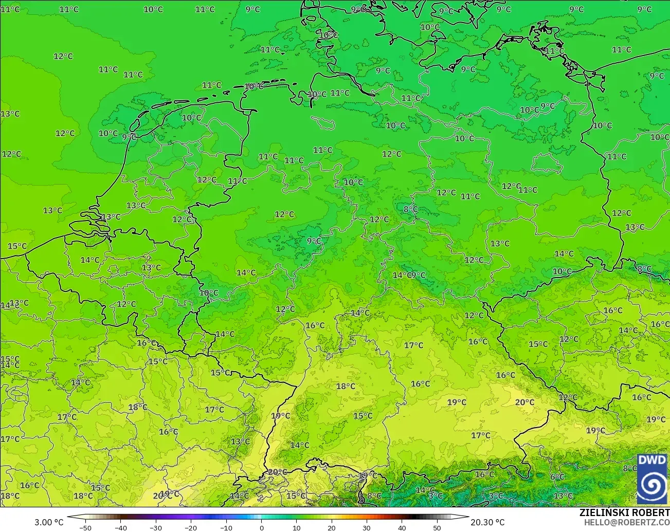 ICON Alemania 2 km modelo - Alemania, Temperatura a 850 hPa