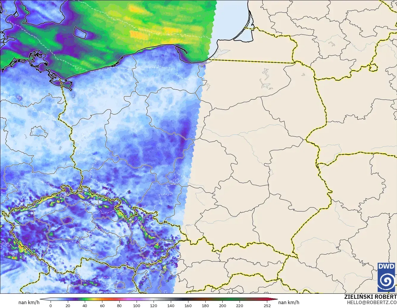 ICON Alemania 2 km modelo - Polonia, Ráfagas de Viento Máximas