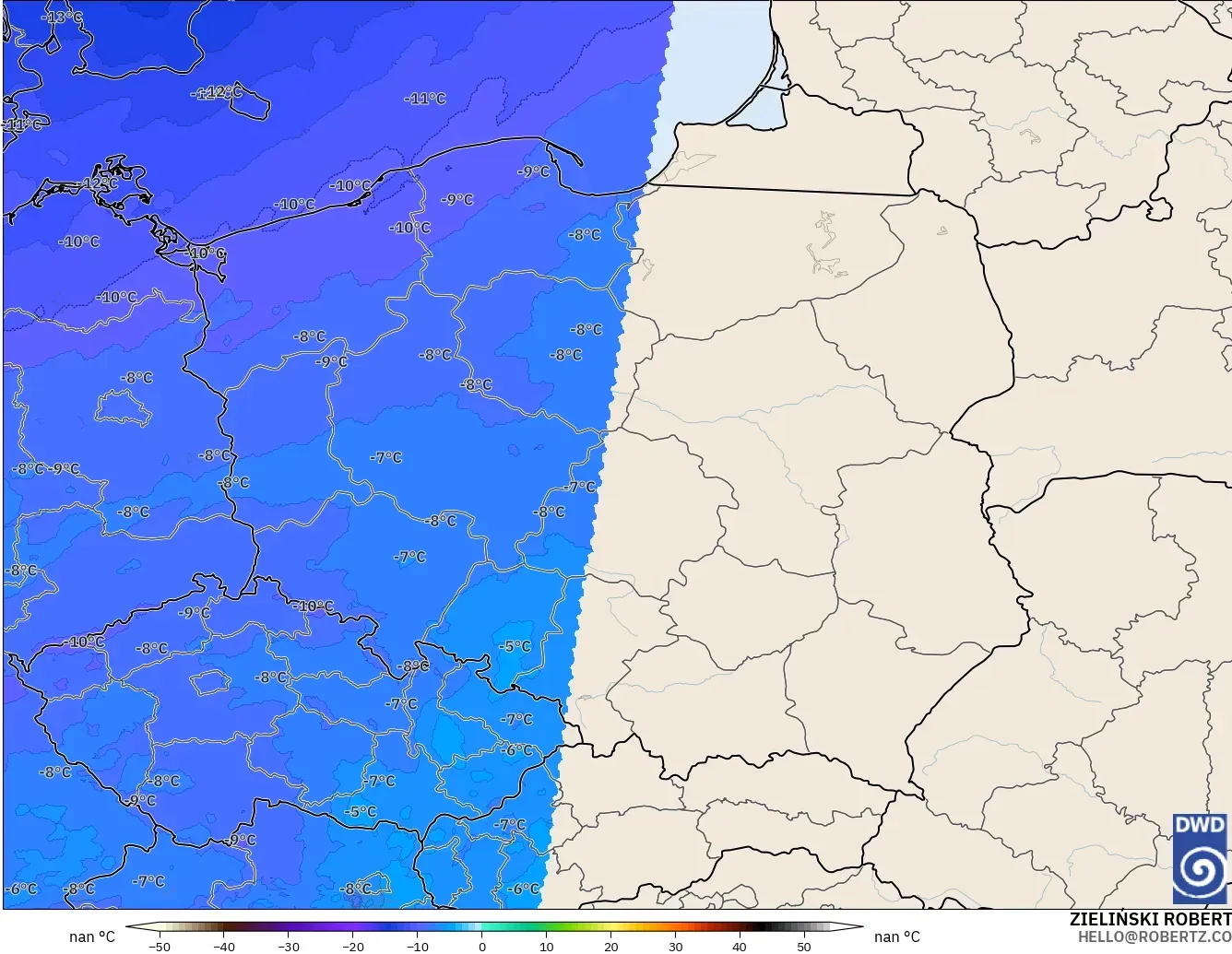 ICON Alemania 2 km modelo - Polonia, Temperatura a 500 hPa
