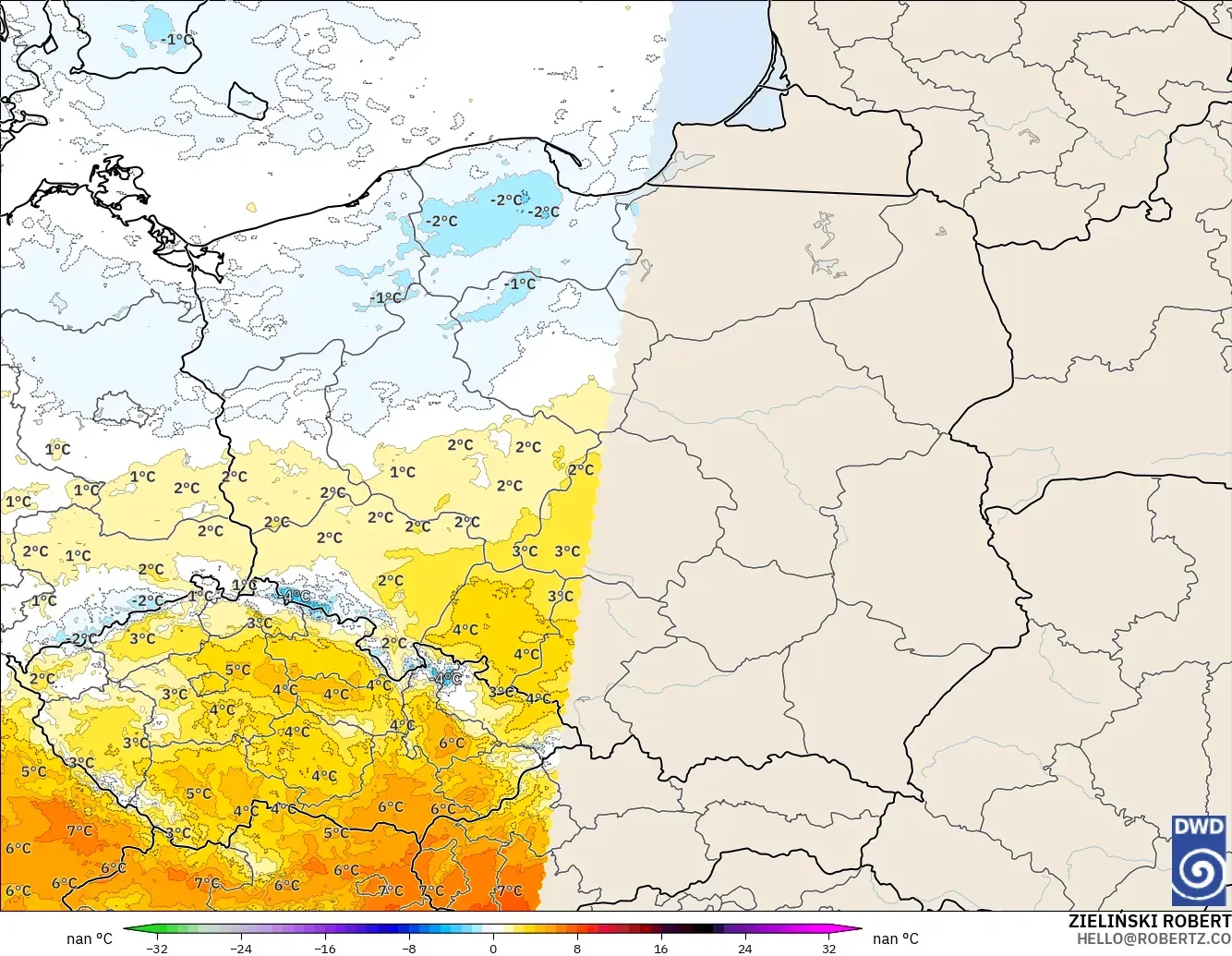 ICON Alemania 2 km modelo - Polonia, Anomalía de temperatura a 850 hPa