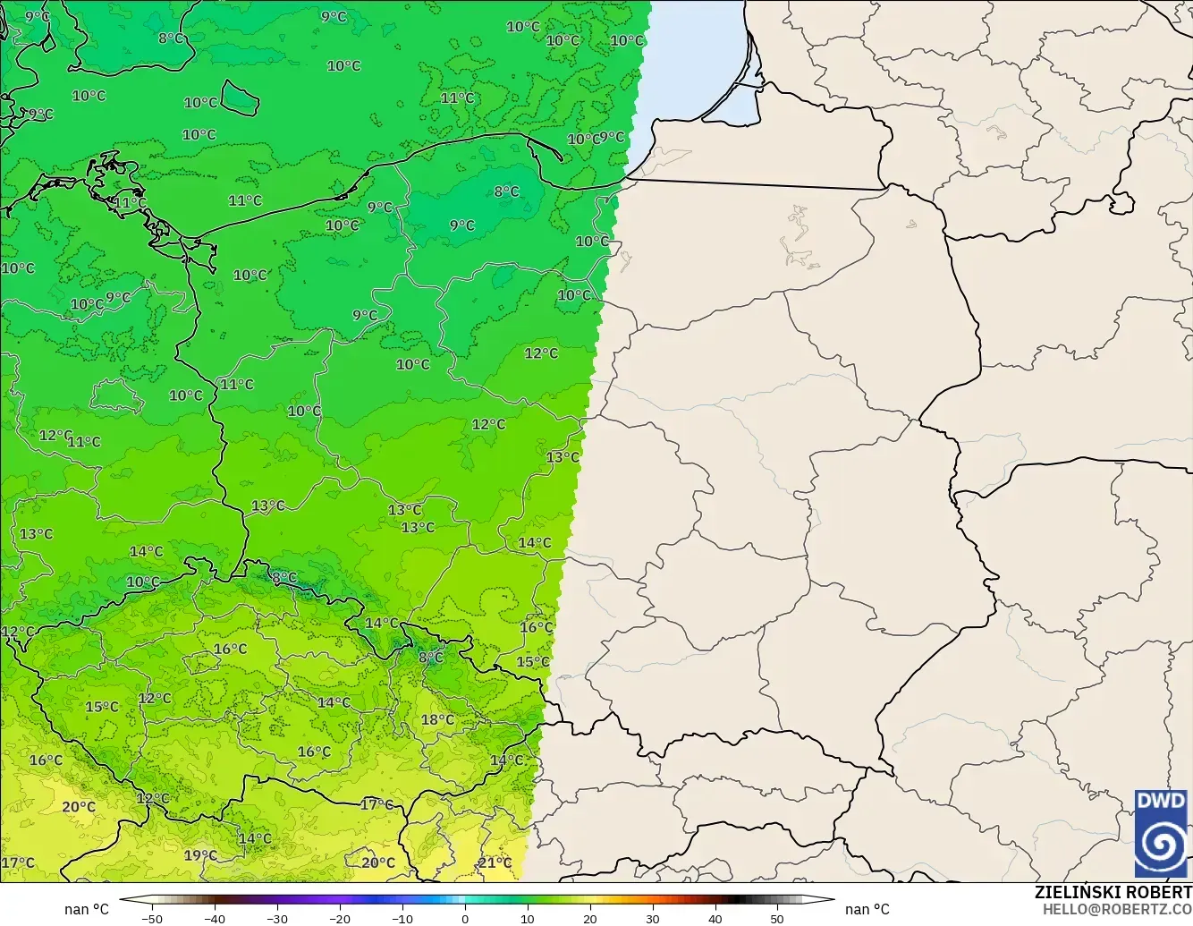 ICON Alemania 2 km modelo - Polonia, Temperatura a 850 hPa