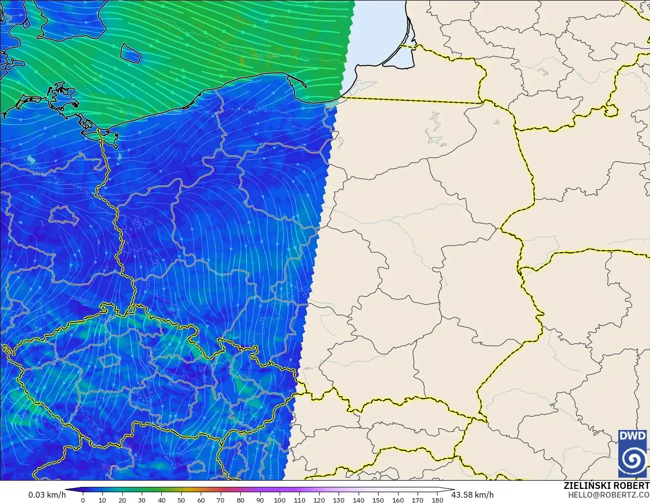 ICON Alemania 2 km modelo - Polonia, Viento a 10 m