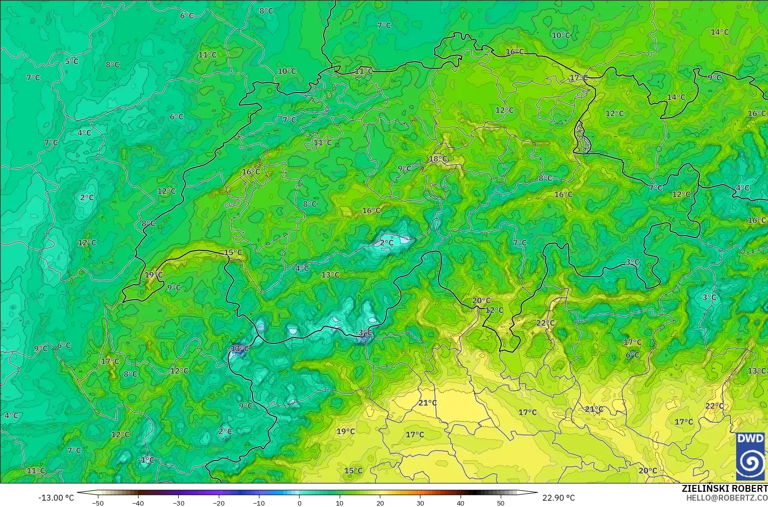 ICON Alemania 2 km modelo - Suiza, Punto de rocío a 2 m