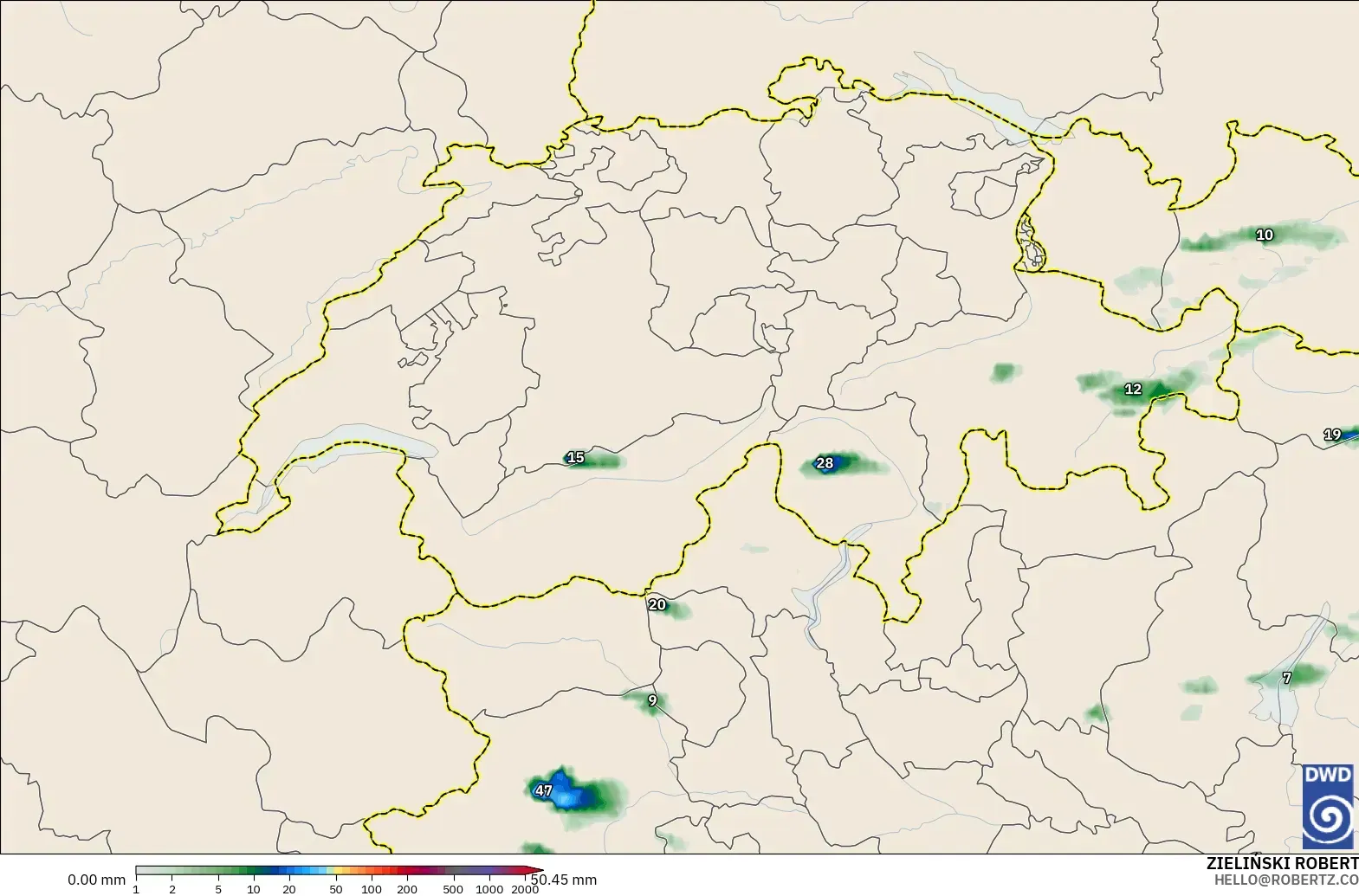 ICON Alemania 2 km modelo - Suiza, Acumulación de precipitación