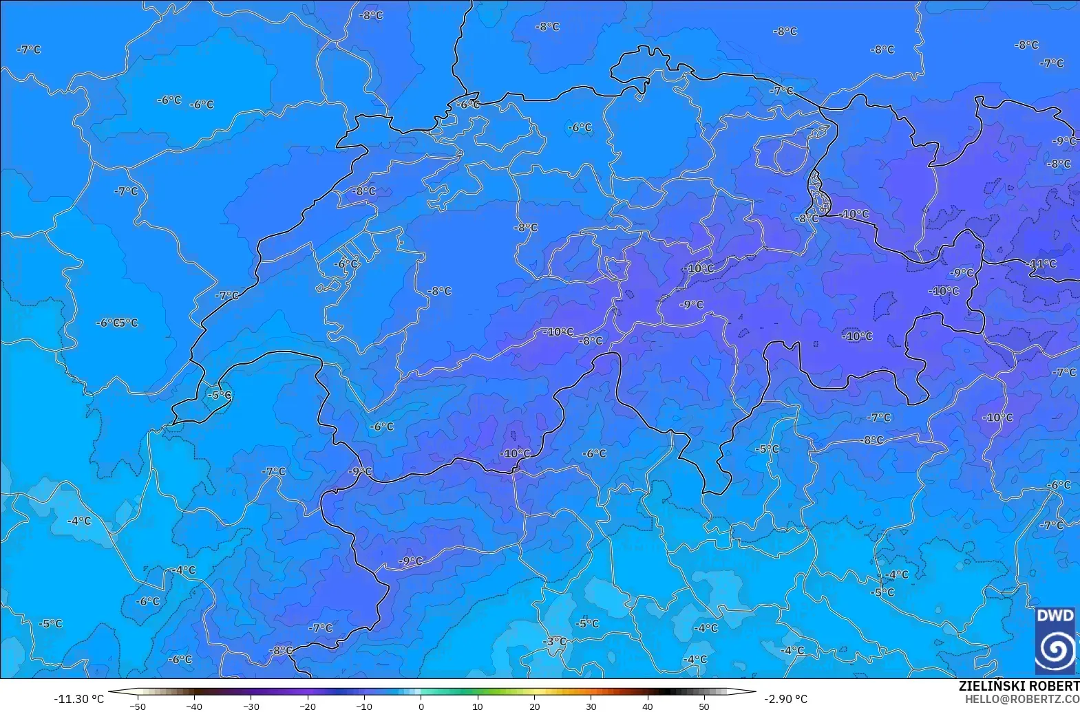 ICON Alemania 2 km modelo - Suiza, Temperatura a 500 hPa