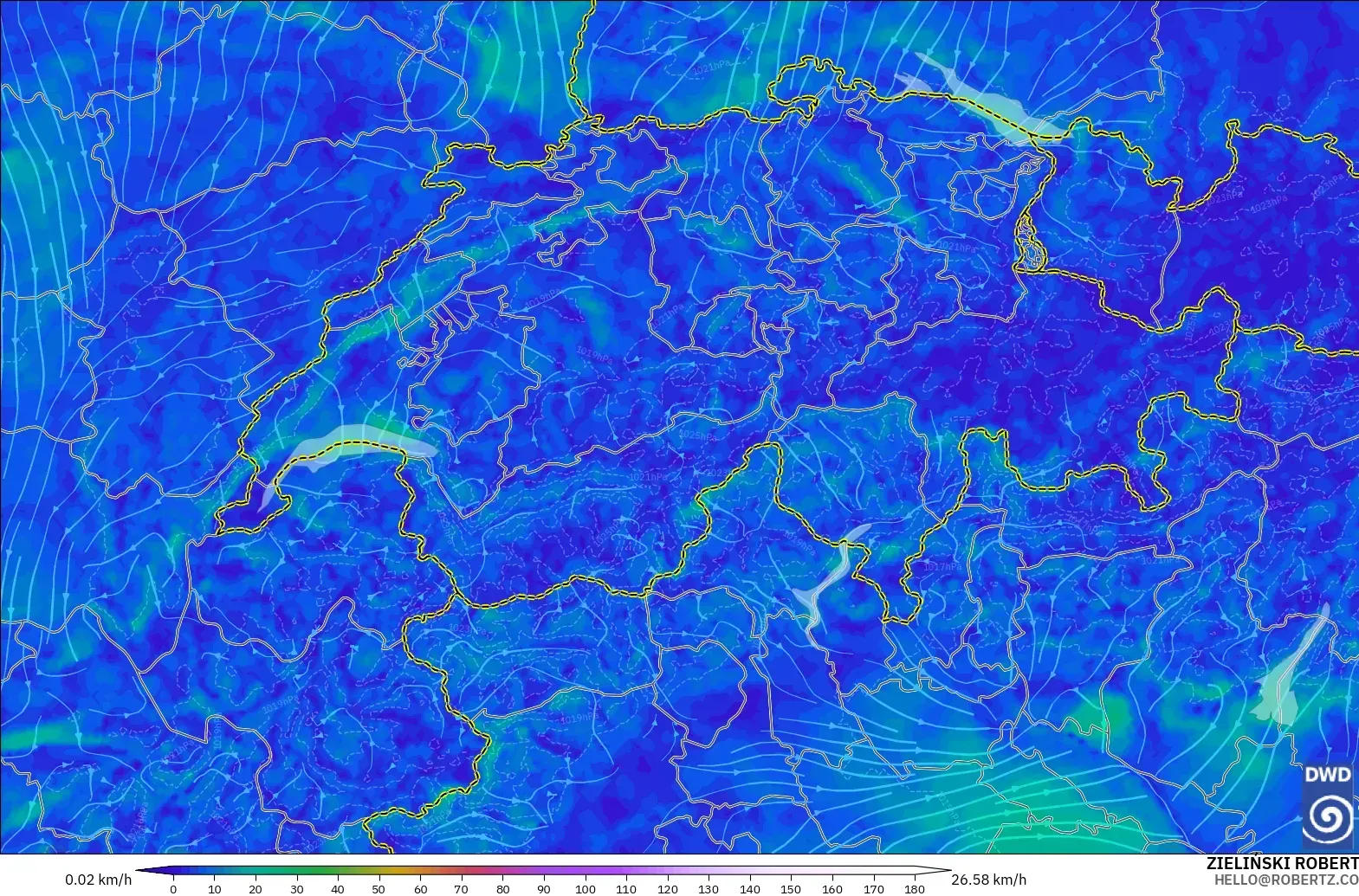 ICON Alemania 2 km modelo - Suiza, Viento a 10 m