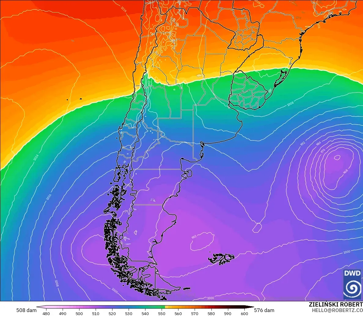 ICON modelo - Argentina, Altura geopotencial a 500 hPa