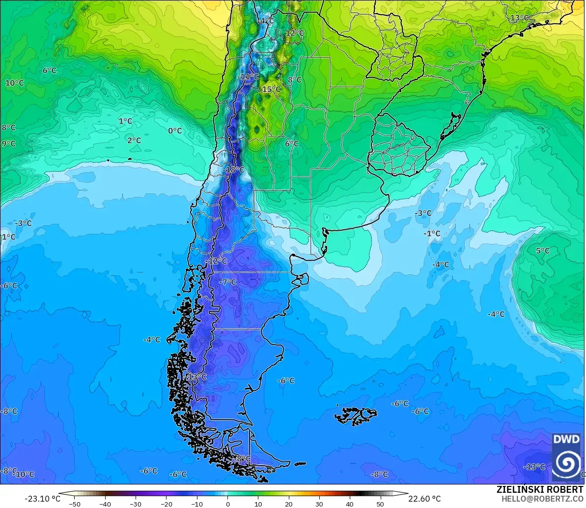 ICON modelo - Argentina, Temperatura a 850 hPa