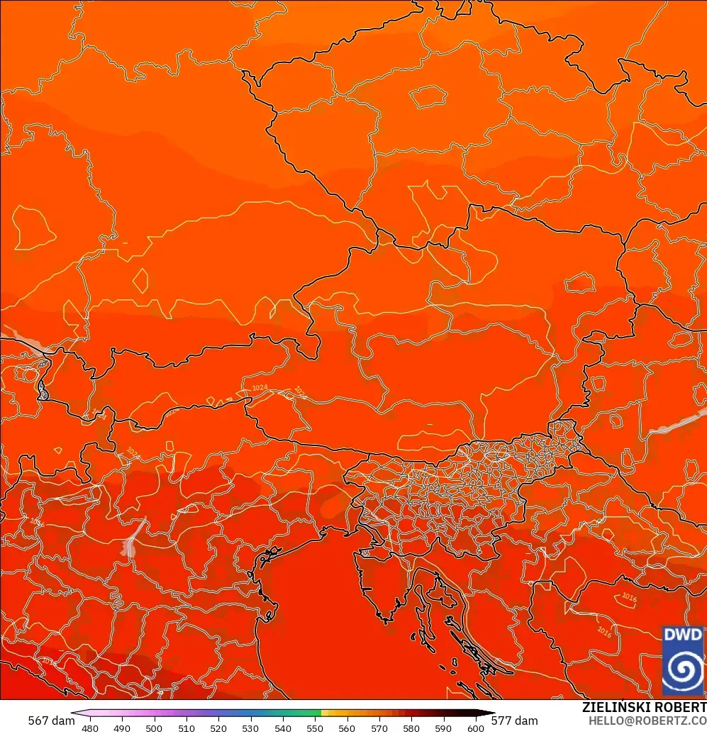 ICON modelo - Austria, Altura geopotencial a 500 hPa