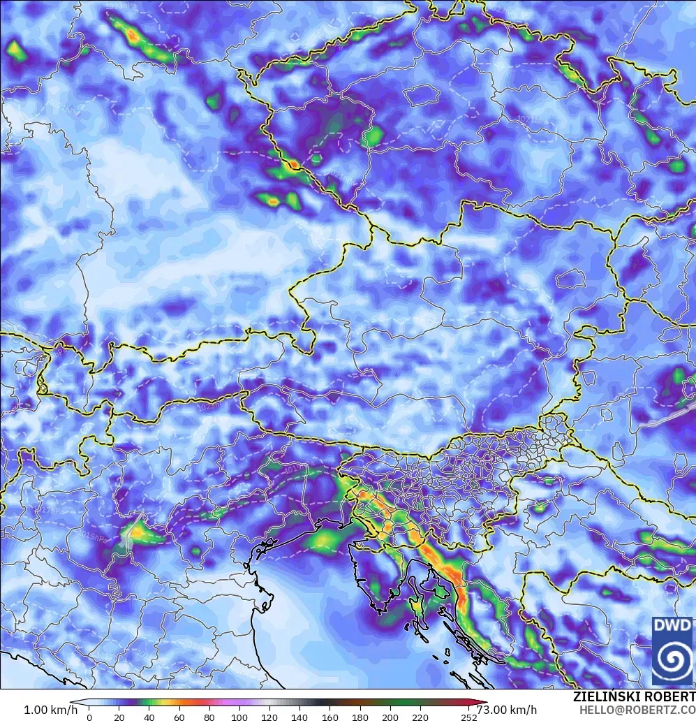 ICON modelo - Austria, Ráfagas de Viento Máximas