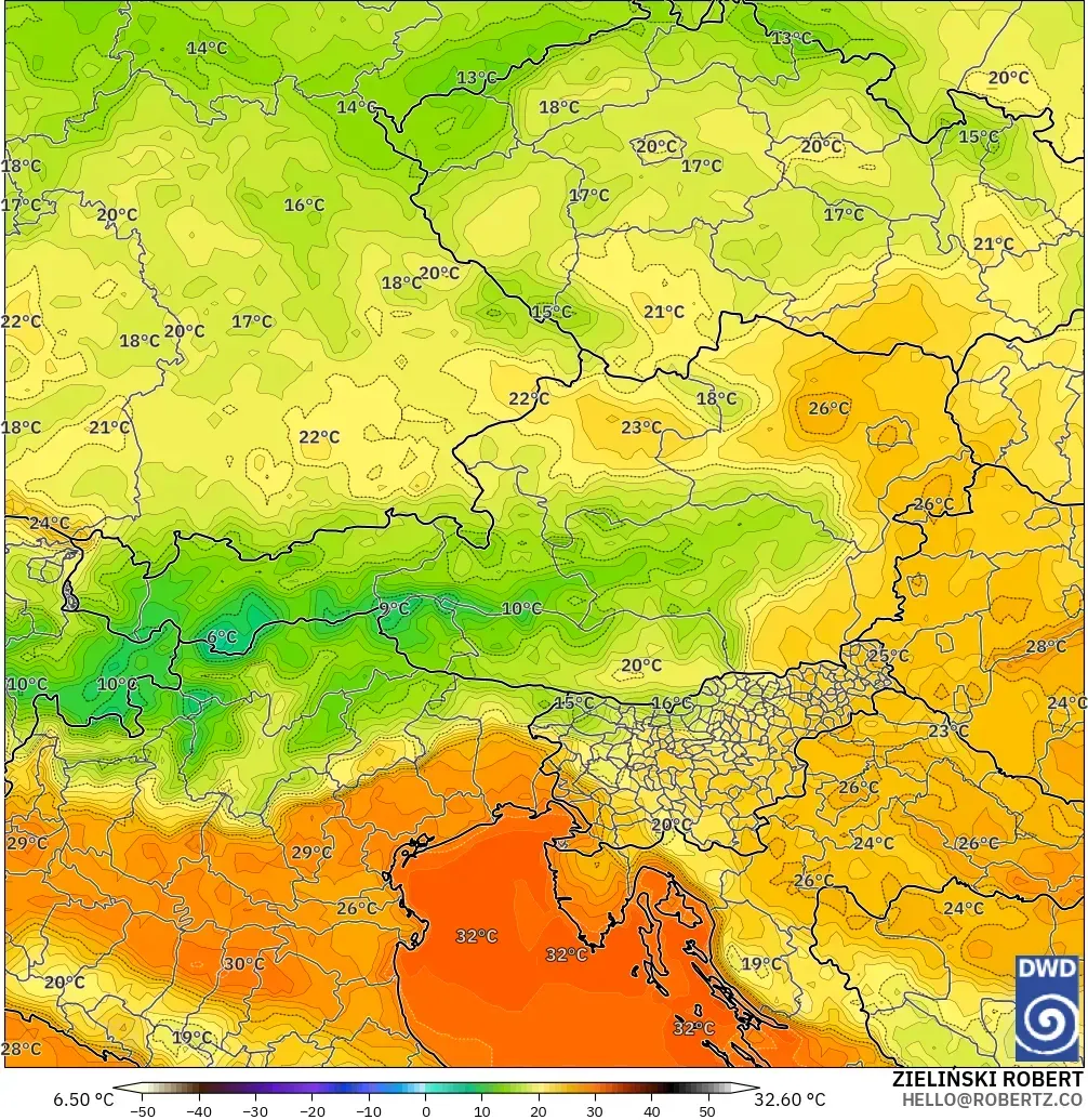 ICON modelo - Austria, Temperatura a 2 m